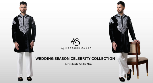 Elegant Velvet Kurta Set for Men | Black Kurta with Zari Work & Silk Pants for Festive Occasions