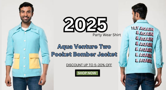 Stylish Party Wear Aqua Venture Two Pocket Bomber Jacket - Fusion Fashion