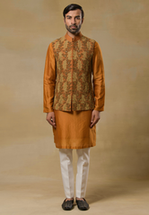 Rust Raw Silk Hand Embroidered Bundi