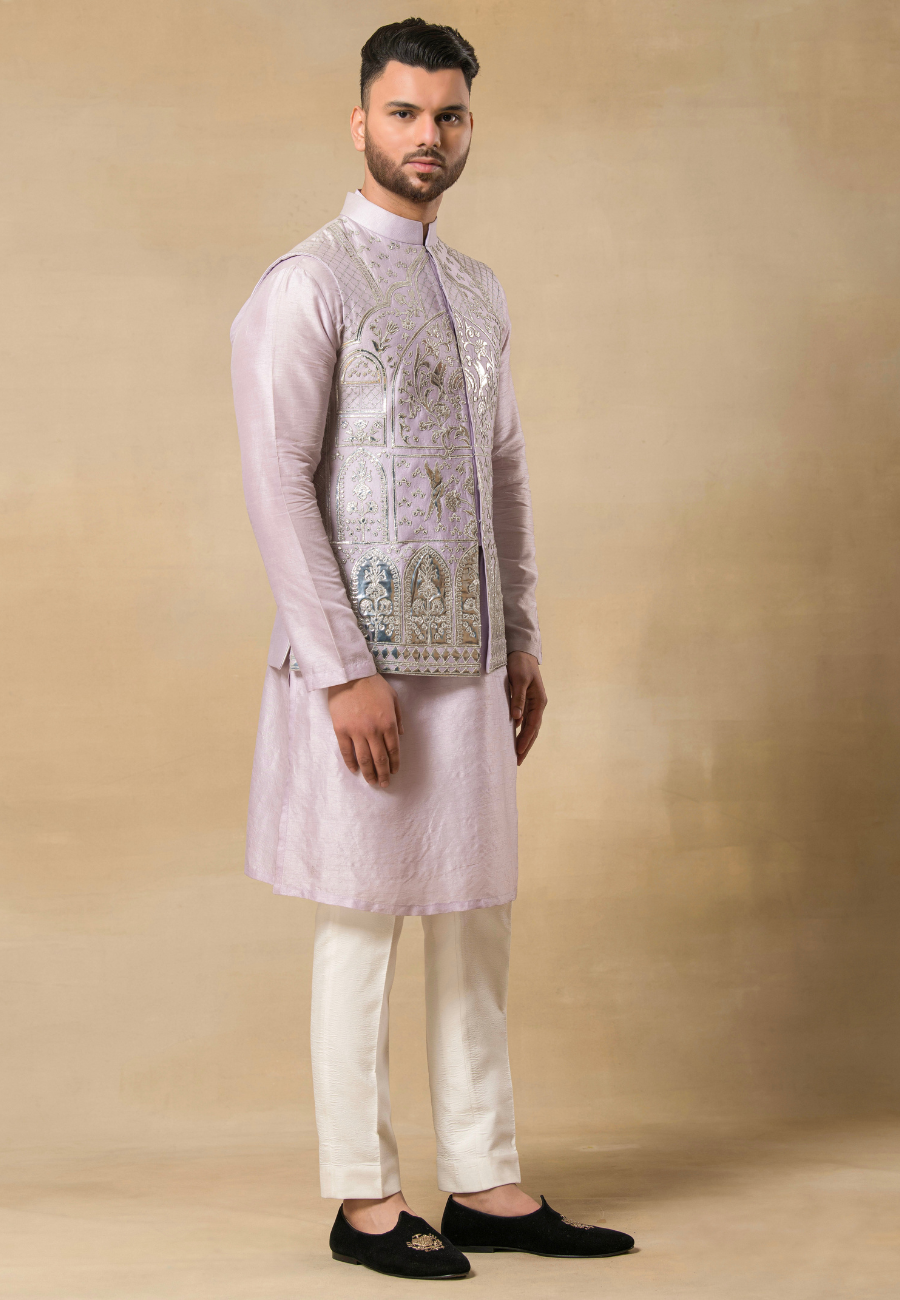 Light Purple Leather Embroidered Bundi