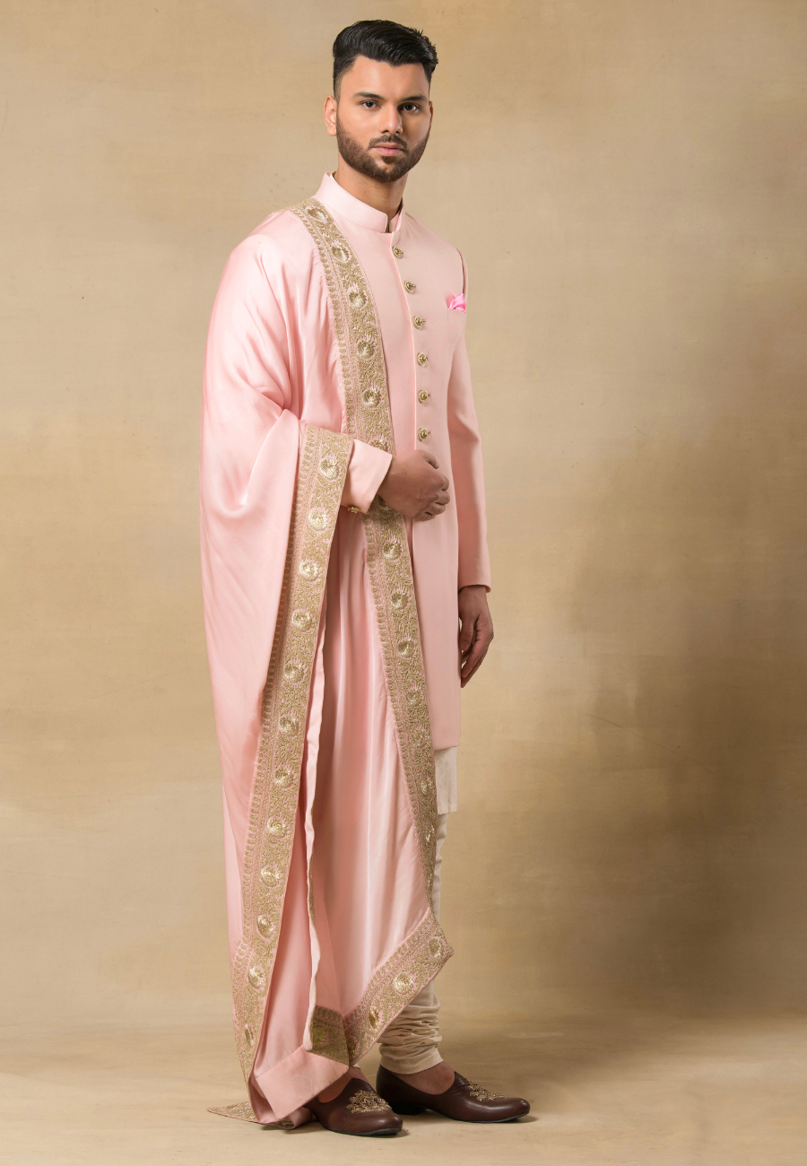 Pink Brocade Sherwani Set