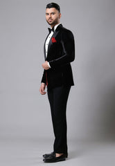 Black Micro Velvet Floral Resham Embroidered Tuxedo Set