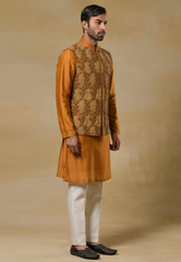 Rust Raw Silk Hand Embroidered Bundi