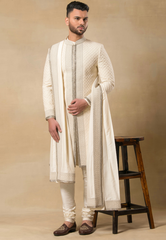 Cream Embroidered Sherwani