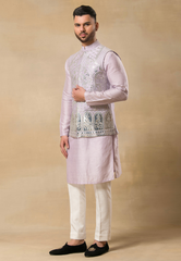 Light Purple Leather Embroidered Bundi