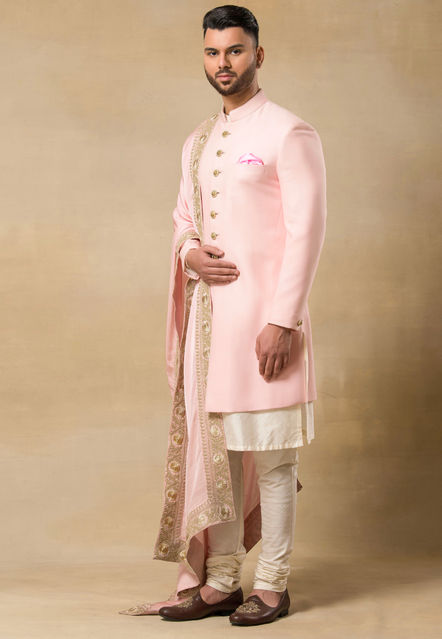 Pink Brocade Sherwani Set