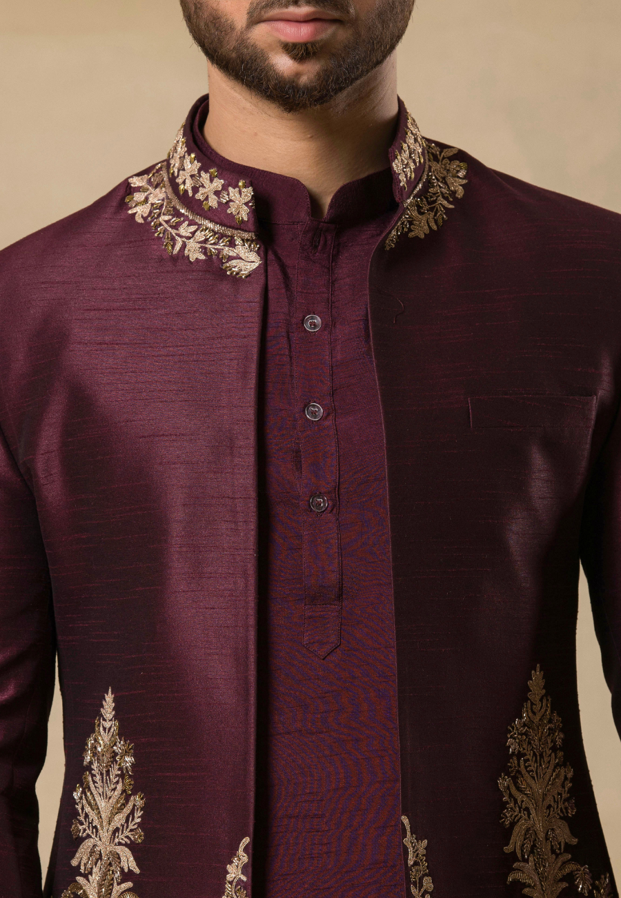 Wine Hand Embroidered Bundi