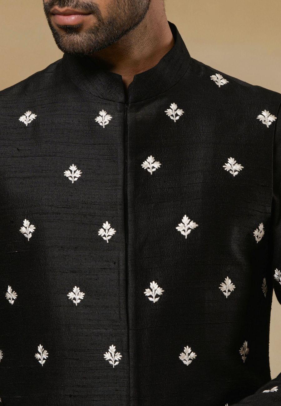 Men's Black Raw Silk Bundi