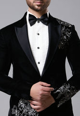 Black Embroidered Tuxedo Set