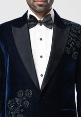 Blue Embroidered Tuxedo Set