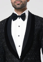 Black Italian Crepe Cutdana Hand Embroidered Tuxedo Set