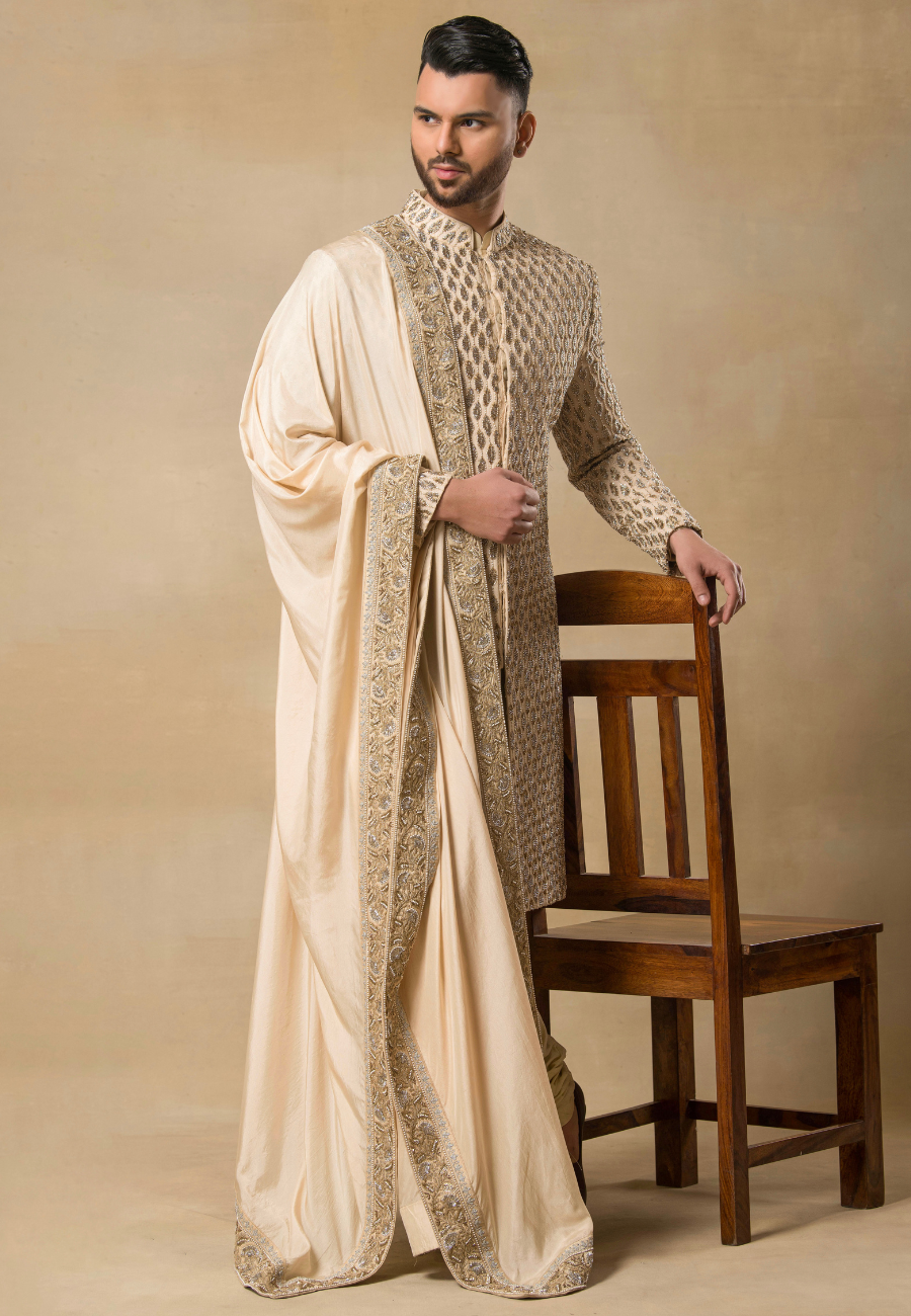 Golden Hand Embroidered Sherwani