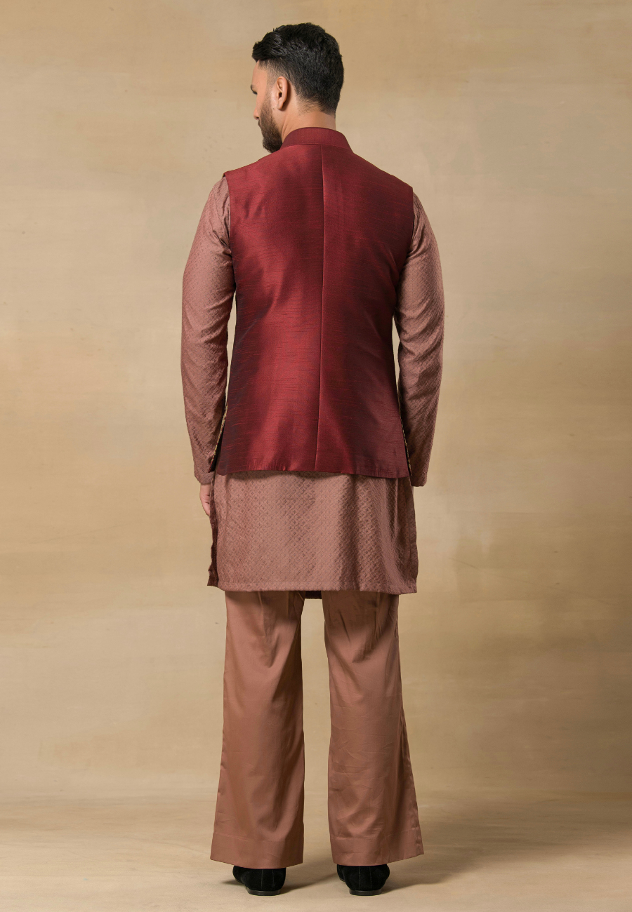 Men's Wine Raw Silk Bundi