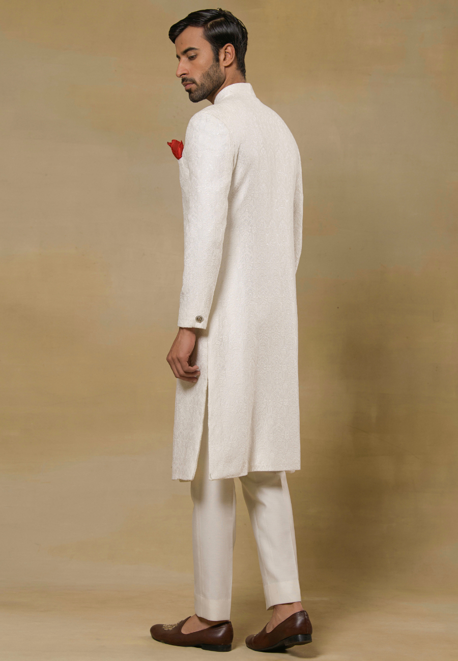 Ivory Jacquard Sherwani Set