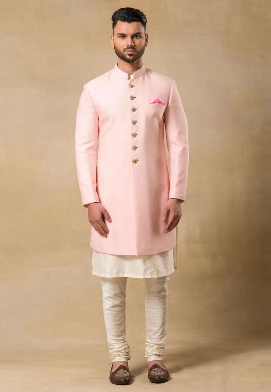 Pink Brocade Sherwani Set