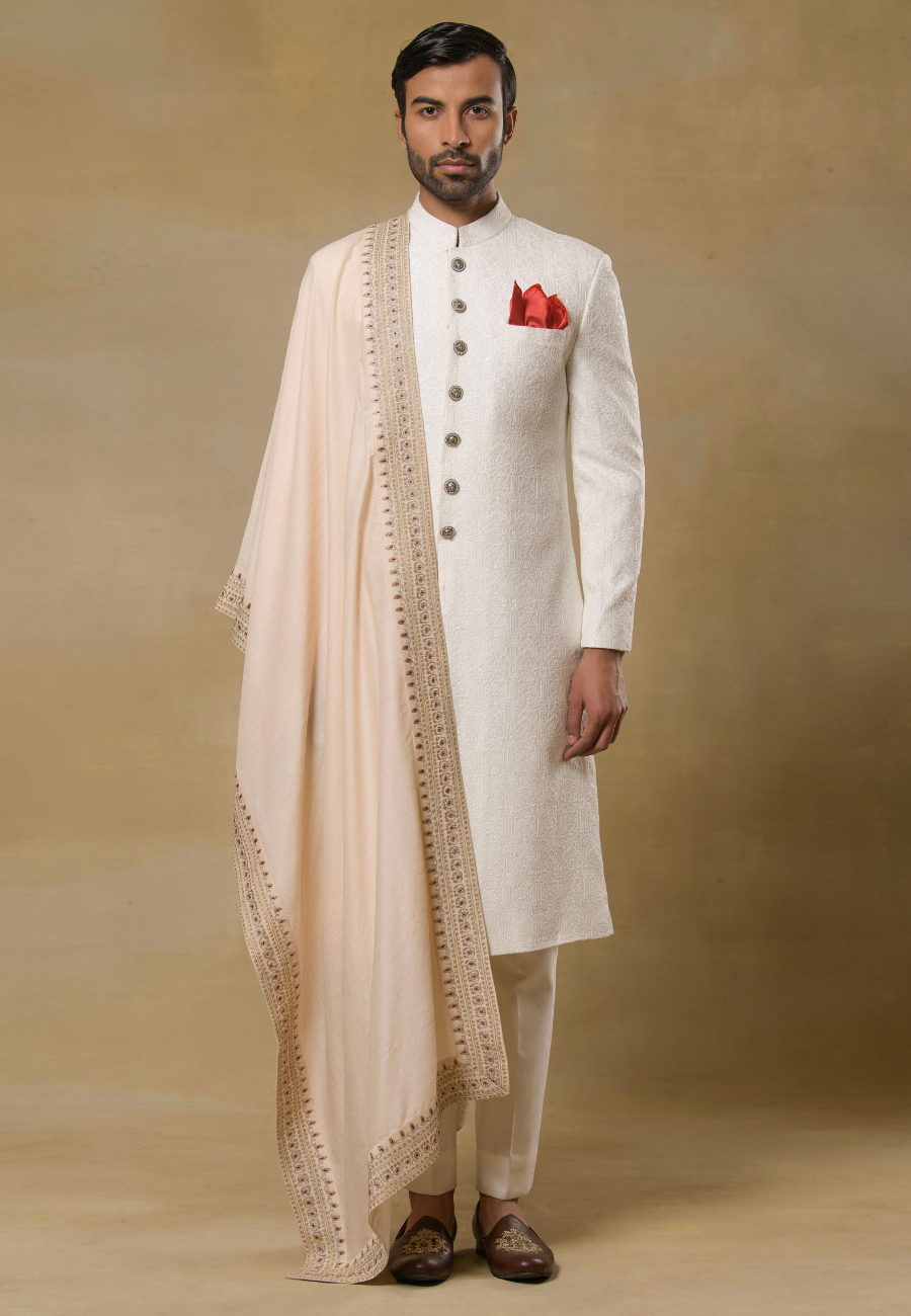 Ivory Jacquard Sherwani Set