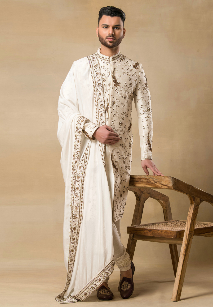 Designer White Sherwani for Men