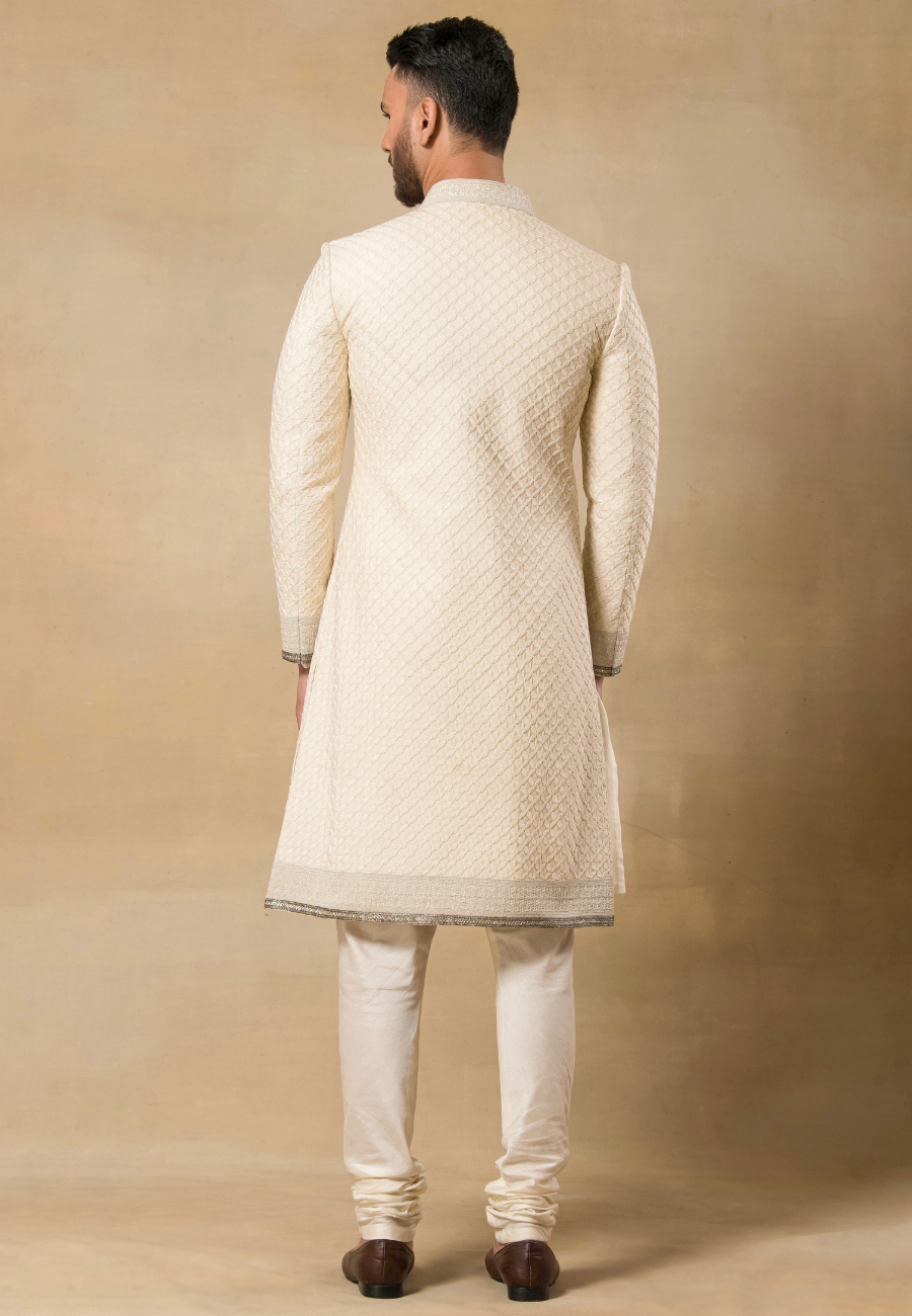 Cream Embroidered Sherwani