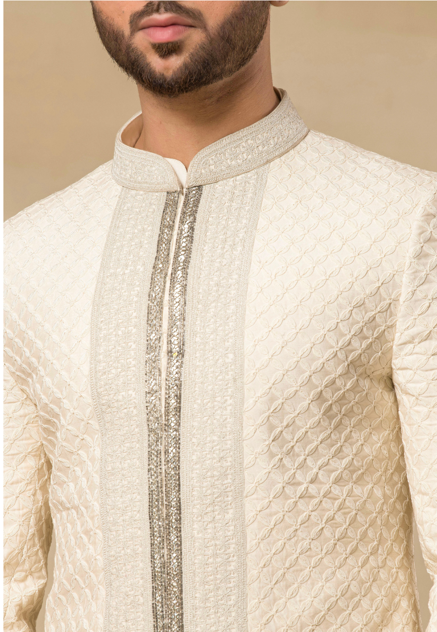 Cream Embroidered Sherwani