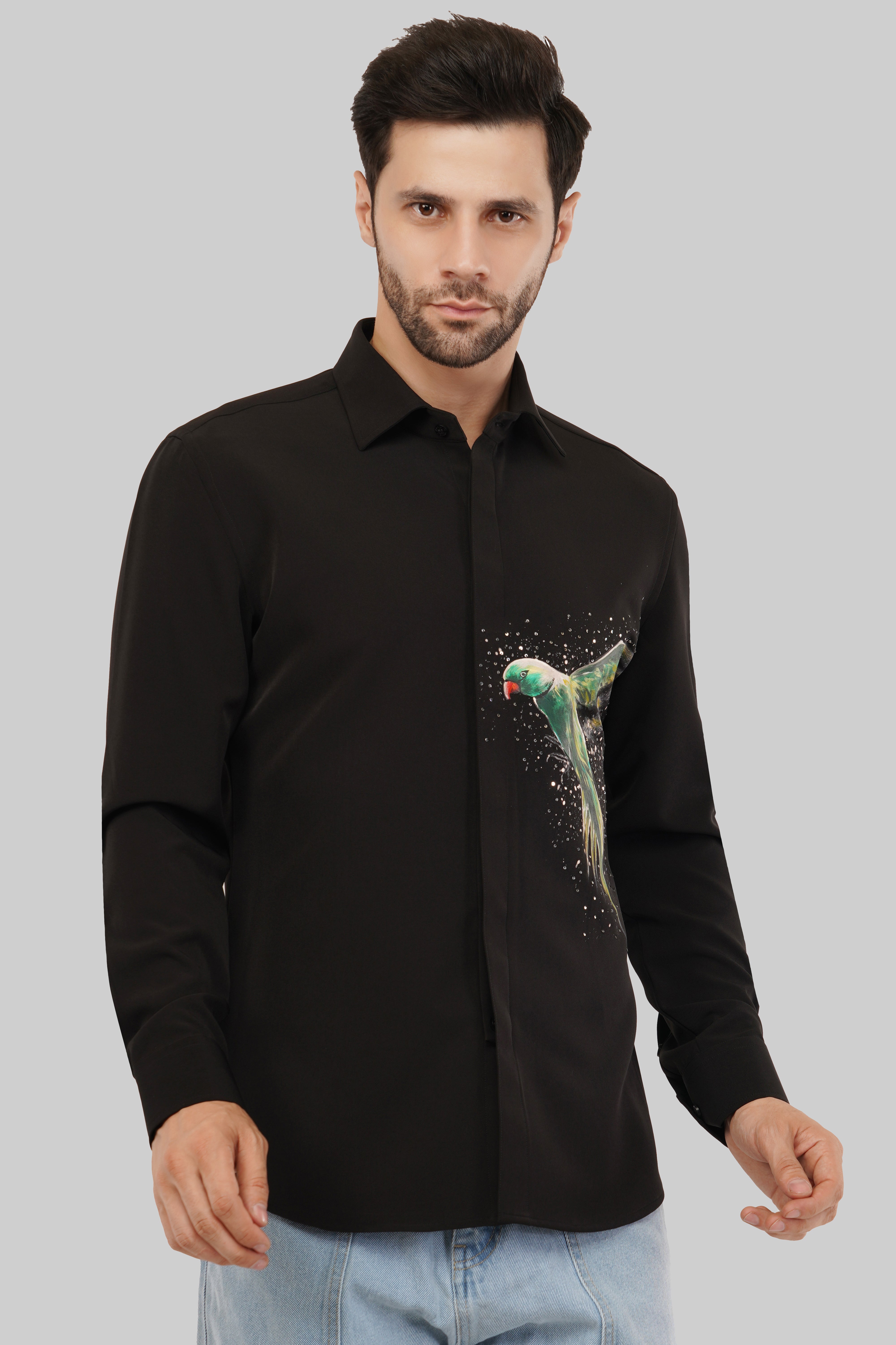 Hand-Painted Parrot Party Shirt