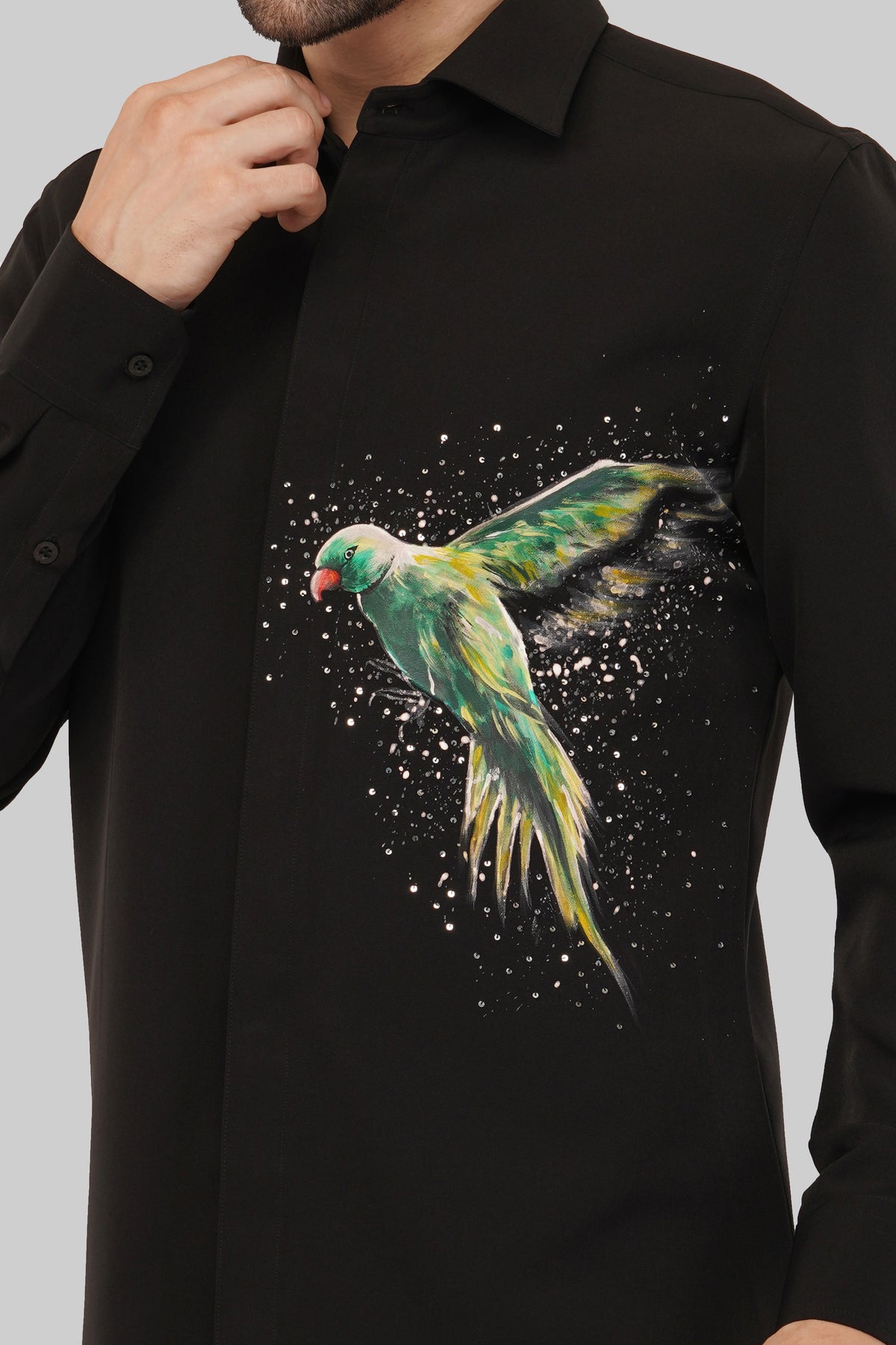 Hand-Painted Parrot Party Shirt