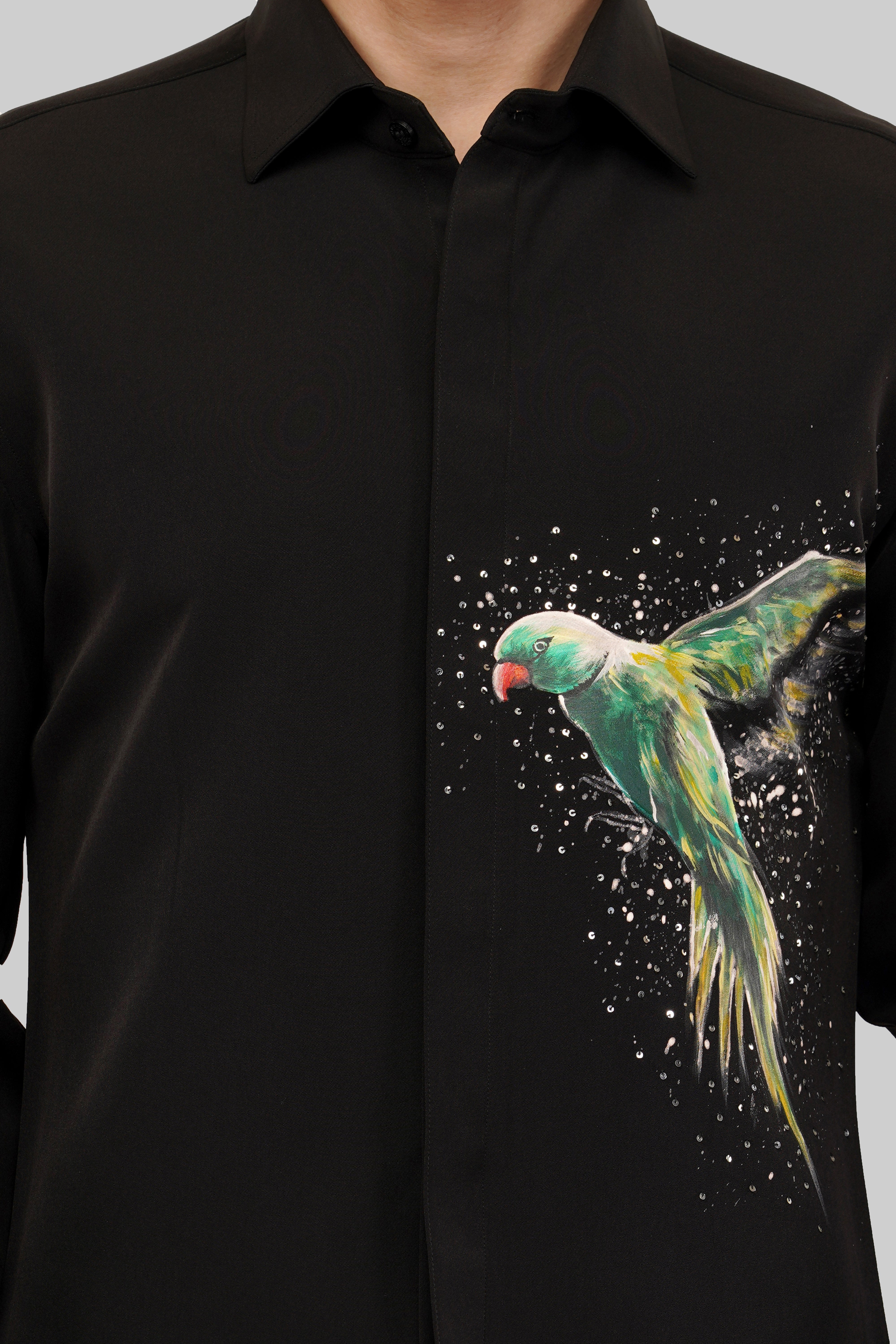 Hand-Painted Parrot Party Shirt