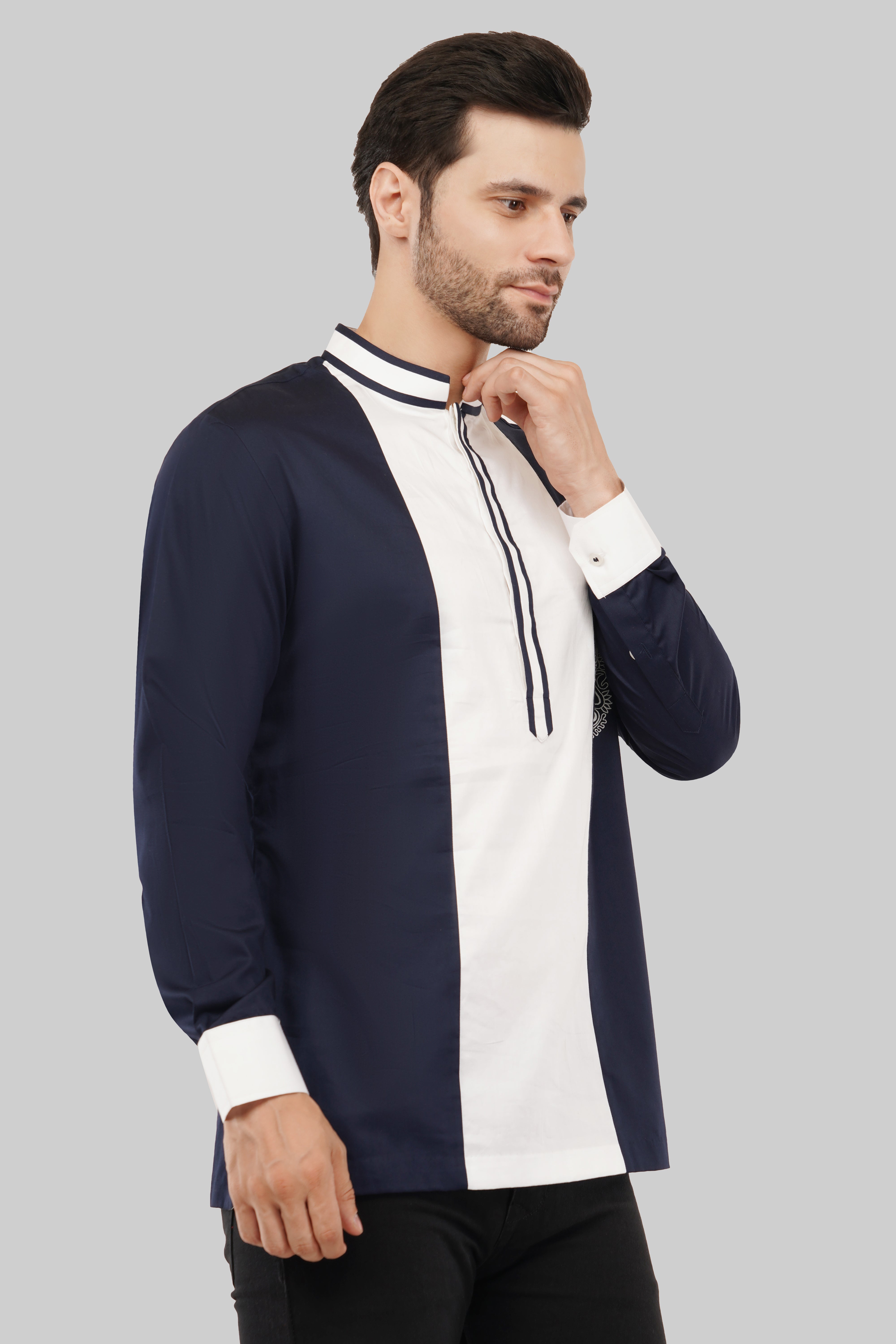 Classic Blue & White Men’s Short Kurta