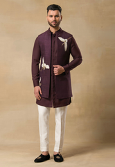 Flamingo Wine Kurta Bundi Set