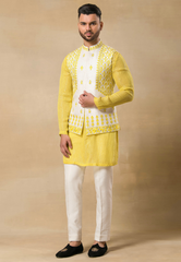 Light Yellow Bundi Kurta Set 