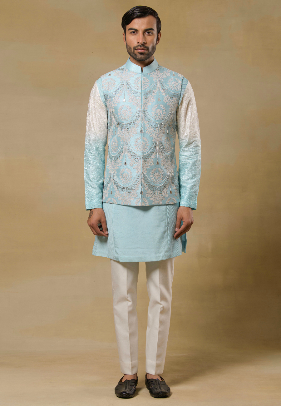 Sky Blue Bundi Kurta Set 